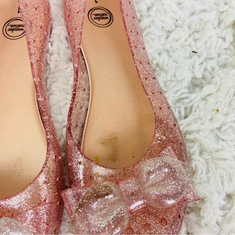 Wonder Nation Pink Glitter gel Bow Flats size 1